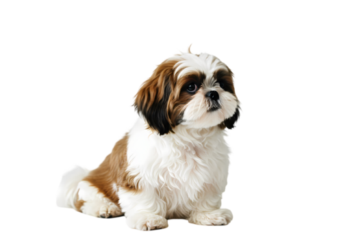 Shih Tzu Puppy Sitting Against White Background