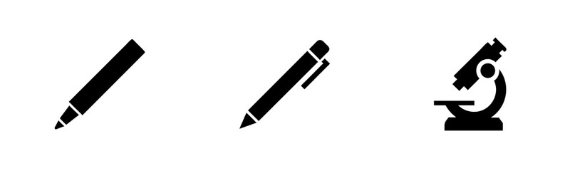 Icons a marker pen a pencil a microscope vector