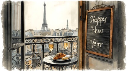 Parisian New Years Eve Chalkboard View