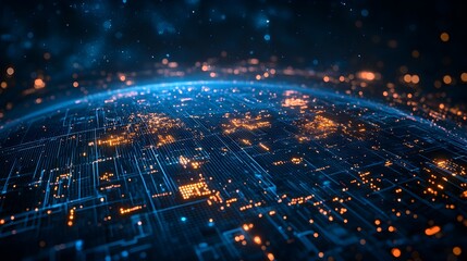 A computer generated image of a city with a blue sky