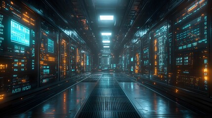 Fototapeta premium A large room with many computer monitors