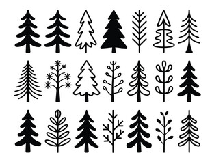 Charming collection of hand-drawn tree silhouettes for versatile design projects