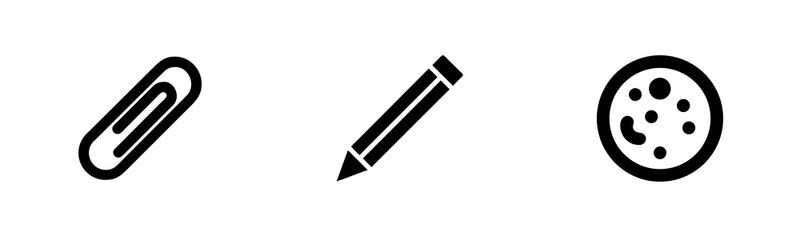 Icons paperclip pencil round object with dots vector