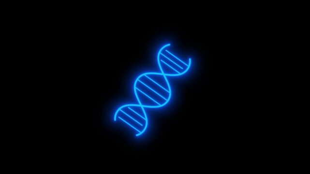 Neon color glowing DNA Strand icon 4k video animation. Dna double helix structure. Glowing Deoxyribonucleic Acid icon animation. genetic icon animation. Genome biology spiral chromosome sign.