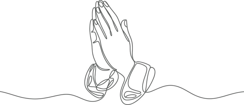 Continuous Line Drawing Hands Together on White Praying Hand Minimalist