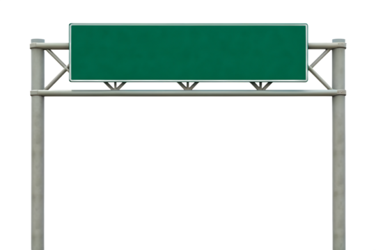 Green highway sign blank isolated on a transparent background