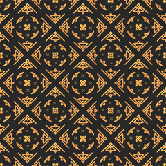 Elegant gold geometric pattern on black background, luxurious decorative design for modern interiors and textiles.