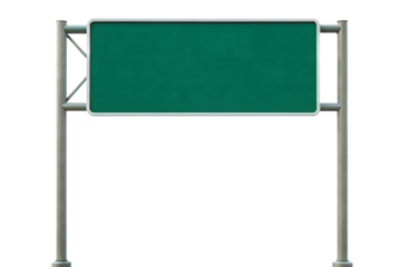 Green highway sign blank space isolated on a transparent background