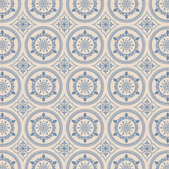 Elegant vintage blue and beige repeating damask pattern for classic interior design inspiration