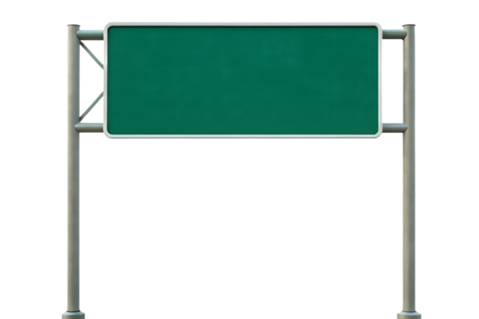 Green highway sign blank space isolated on a transparent background
