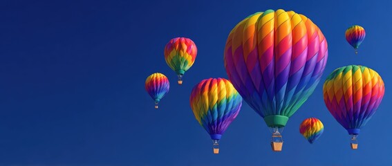Fototapeta premium Colorful hot air balloons against a clear blue sky