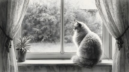 Cat sitting at a window sill