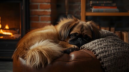 Fluffy Dog Resting on Pillow