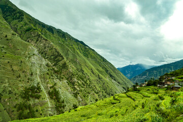Beautiful Green Landscape View of Manimahesh Yatra, Chamba, Bharmour, Himachal Pradesh, India
