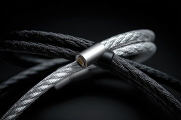 Close-up of interwoven security cables