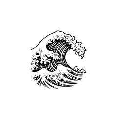 A captivating black and white illustration of a powerful ocean wave embodying nature's raw energy and dynamism showcasing fluidity