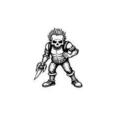 Spooky skeleton warrior character illustration showcasing fantasy art with blade wielding, ready for halloween
