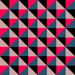 Fototapeta premium Dynamic geometric pattern with vibrant pink, teal, black, and beige triangles for modern design backgrounds