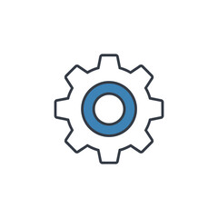 Gear icon in blue and gray isolated on white background for settings, mechanism, or engineering concepts and graphic design element