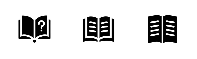 Three open book icons with question mark lines vector