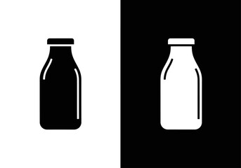 Monochrome Milk Bottle Duo: A graphic portrayal of two milk bottles, one a stark white against black and the other a reverse mirroring of black on white, in a simple but effective composition.