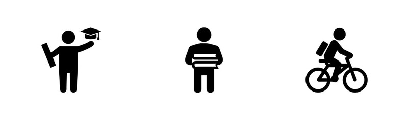 Obraz premium Three silhouette icons people with graduation cap books bicycle vector