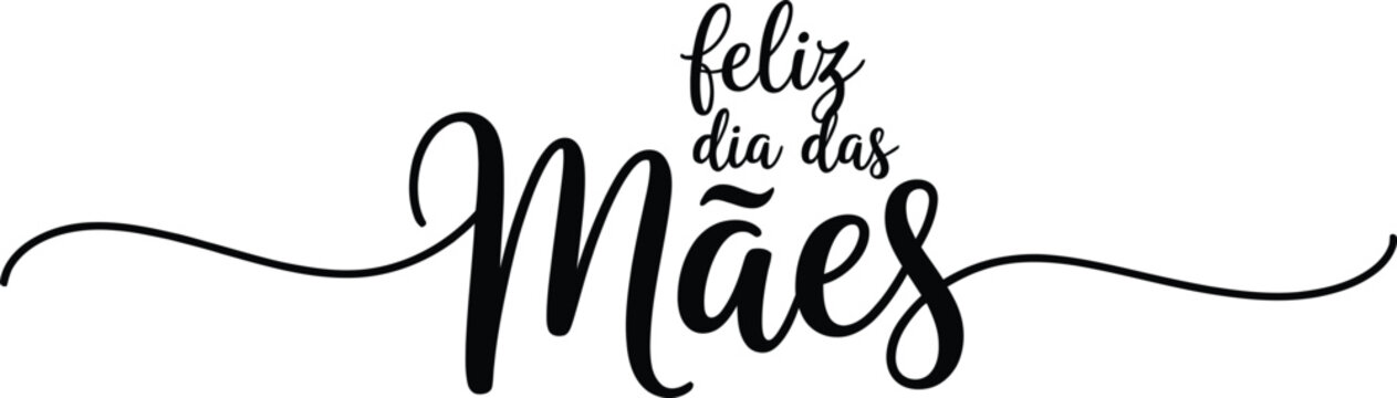 Feliz Dia das Maes Vector, Happy Mothers Day Text with Swirls on Transparent BG