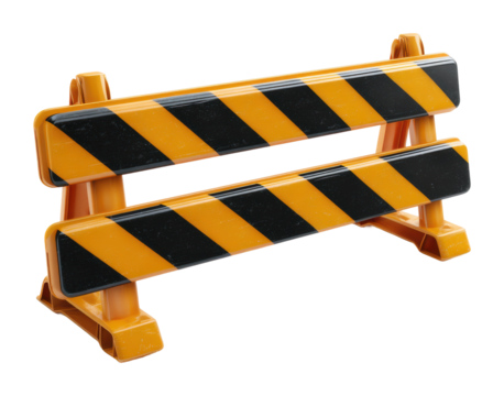 Installing construction barriers for urban traffic safety measures isolated on transparent background