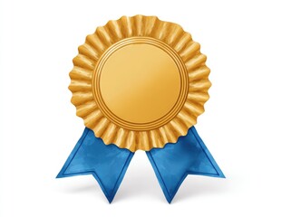 Gold award medallion with blue ribbon