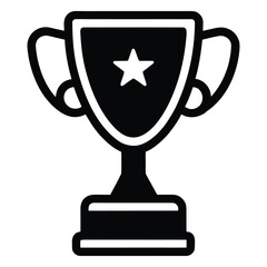 Black and white icon of a trophy with a star award winner
