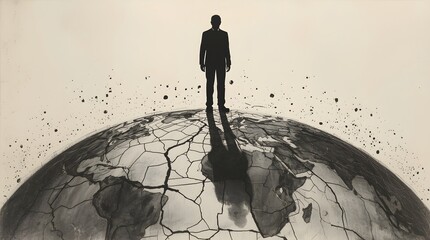 Silhouette of a Person Standing on a Crumbling Earth
