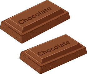 Two delicious milk chocolate bars with the word chocolate embossed on them isolated on a white background