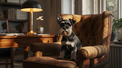 Small Dog Sitting in Chair, Indoor Setting