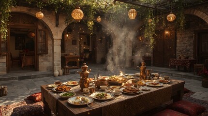 Outdoor Rooftop Dining with Candles and Vine