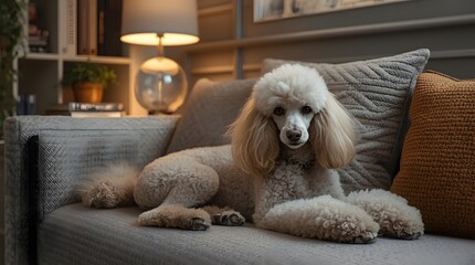 Small Poodle Dog Sitting on Couch