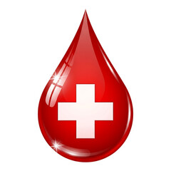 Fototapeta premium Red blood drop with white cross symbol isolated on transparent background