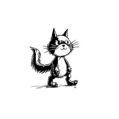 Playful feline character illustration showcases charming design with delightful black and white details creating whimsy