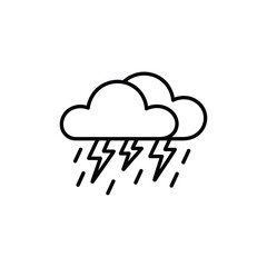 Stylized icon of a thunderstorm with rain and lightning