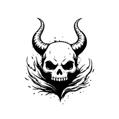 Stylized depiction of a skull with curved horns illustration graphic element design concept artwork isolated on white background