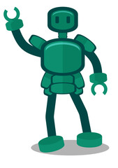 Cartoon vector illustration of a green robot character with simple design. Perfect for technology, education, animation, mascot, children’s project, and creative digital design.
