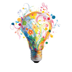 Colorful lightbulb bursting with vibrant floral patterns