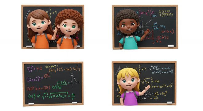 Diverse children in front of blackboards