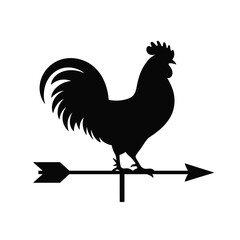 Silhouette of a rooster weather vane on a white background