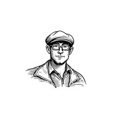 Illustration of a man wearing glasses and a cap in vintage style portrait illustration with a lot of style