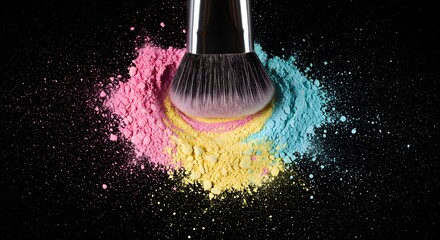 Makeup brush in colorful powder