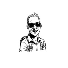 Cheerful man with stylish sunglasses illustration portraying a positive and confident attitude in black and white