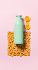 Healthy Breakfast Cereal with Milk and Oranges