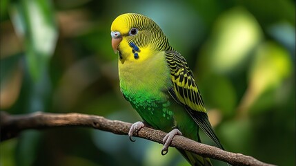 Naklejka premium Close-up of a vibrant parakeet perched
