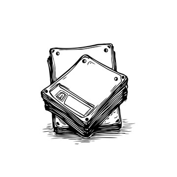 Nostalgic retro storage media depiction: stack of vintage floppy disks evokes data archiving and memory