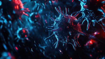 Close-up view of microscopic cells in vibrant colors, illustrating biological processes.